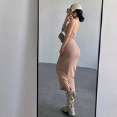 显瘦长款 YoungGirlDay2023新款 细肩带性感露背弹力修身 吊带连衣裙