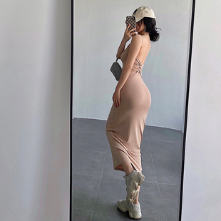 吊带连衣裙 显瘦长款 YoungGirlDay2023新款 细肩带性感露背弹力修身