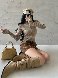 显瘦长袖 修身 刺绣针织毛衣外套 复古立领拉链开衫 YoungGirlDay美式