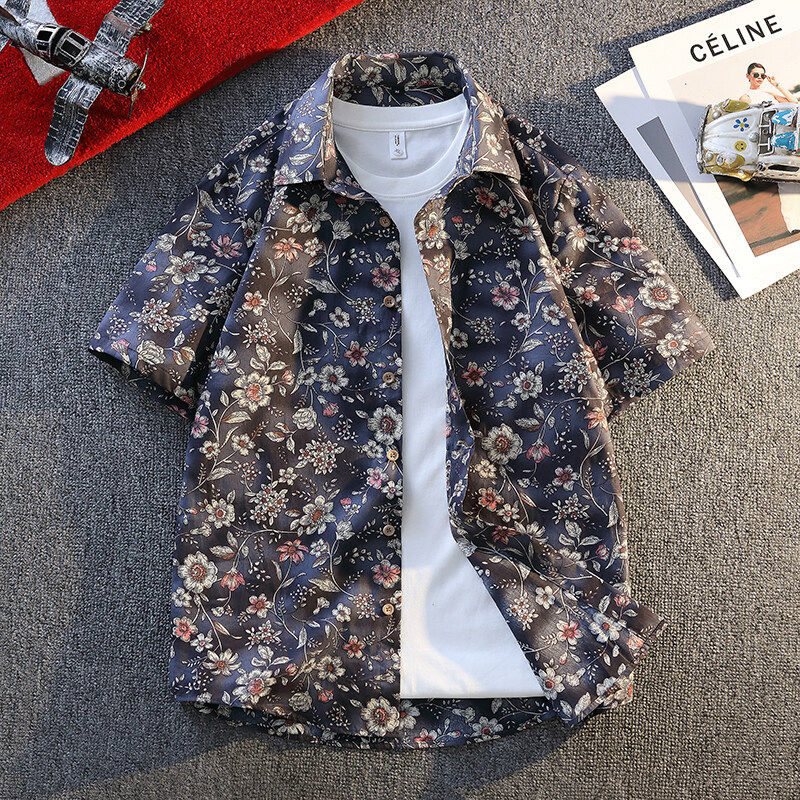 夏威夷沙滩短袖美式时尚休闲韩潮流帅个性日系中国风东方大花衬衫