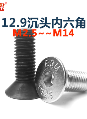 M3M4m5-14厘12.9级高强度沉头内六角螺丝钉合金钢平头螺栓DIN7991
