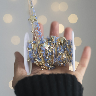 扮莫奈色系星星珠链 丝带圣诞树挂件装 圣诞节装 饰圣诞礼物捆扎包装