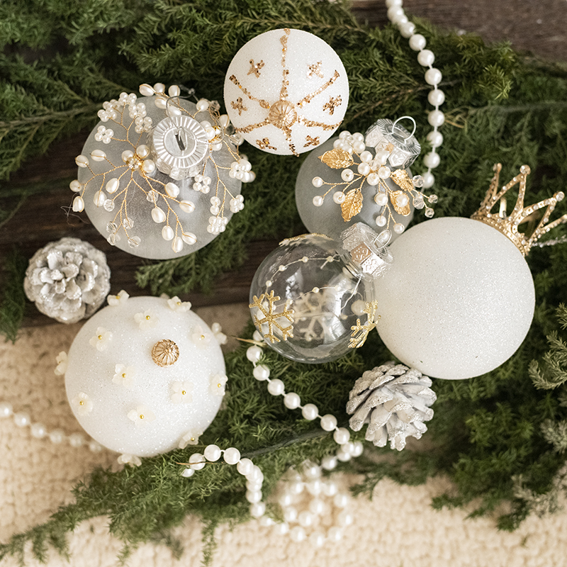 2023圣诞节手工原创白金圣诞球 6cm8cm北欧法式圣诞树挂件装饰品