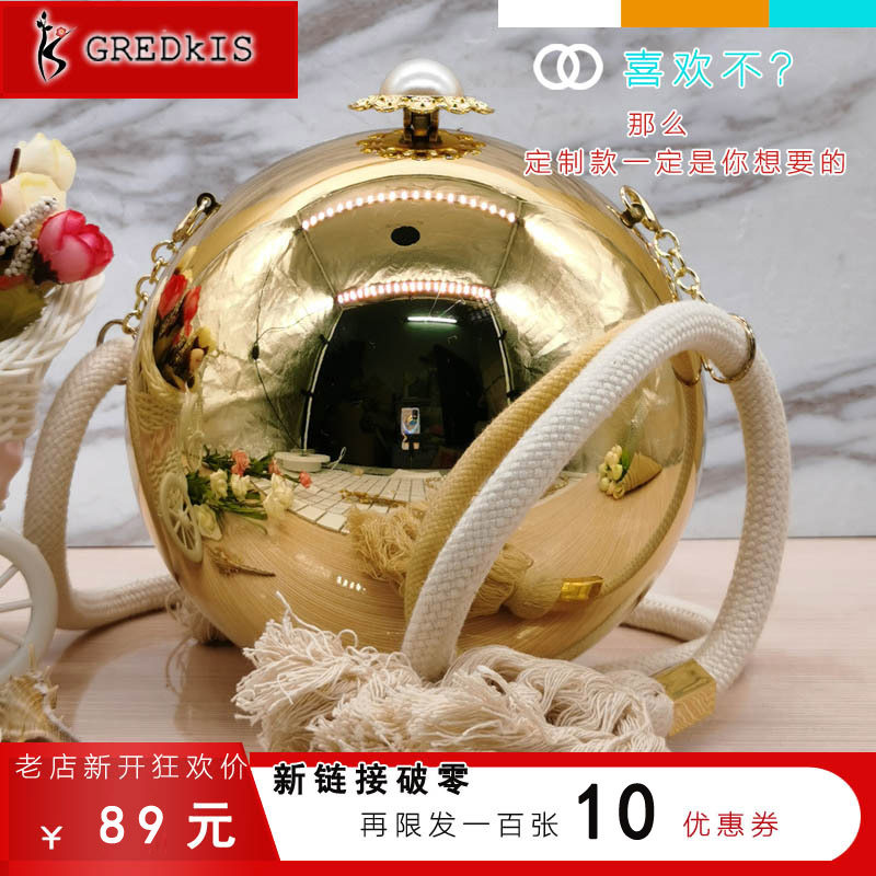 明星同款香奶奶金色珍珠圆球流苏包质感新款潮网红百搭手提斜挎包