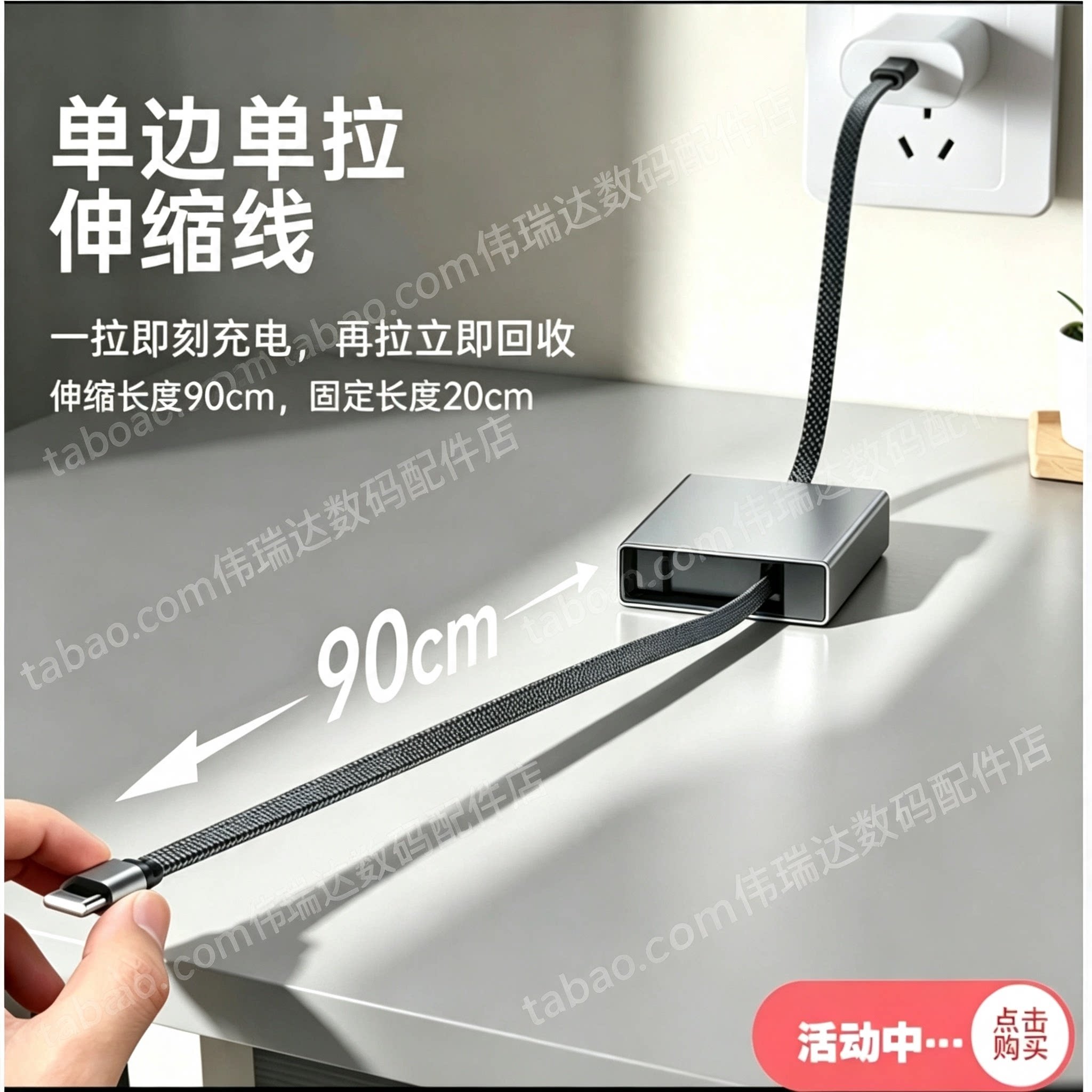 快充240W伸缩数据线单拉Type编织线PD3.1协议PPS跨境适用苹果安卓