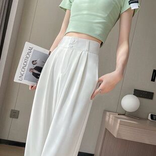 女夏薄款 大码 高腰垂感雪纺凉凉裤 直筒休闲裤 窄版 绿色冰丝阔腿裤