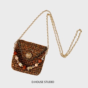 DHOUSE原创25年秋手工编织斜挎PuraX小折叠屏手机包 复古美拉德