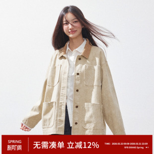 夹克女春秋帆布宽松休闲翻领外套上衣 复古撞色领工装 RPB BRAND
