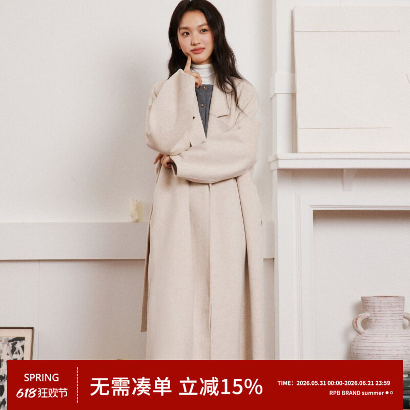 RPB BRAND新款双面羊毛高级质感气质宽松中长款呢子大衣风衣外套