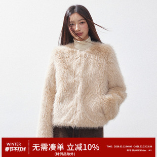 RPB BRAND 时髦复古环保皮草皮毛一体圆领短款毛毛冬季外套