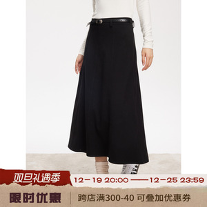 RPB BRAND韩系气质垂感高腰中长款半身裙子黑色百搭A字裙长裙女