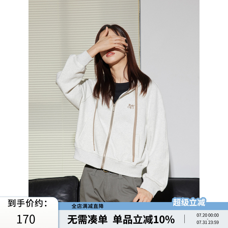 RPB BRAND韩系日常休闲基础通勤短款上衣连帽卫衣外套拉链帽衫女