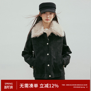 复古风麂皮绒大毛领短外套女冬季 秋冬美式 保暖棉服夹克 BRAND RPB