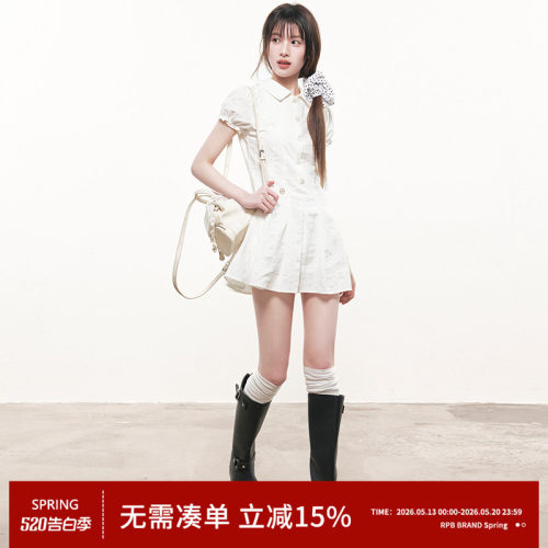 RPB BRAND泡泡袖纯棉衬衫连衣裙清新学院风收腰显瘦甜美半身短裙