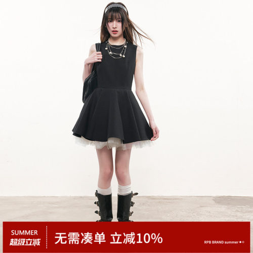 RPB BRAND千金风无袖连衣裙女蓬蓬裙设计感小黑裙公主裙礼服裙