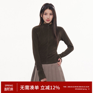 显瘦上衣 简约运动风拉链立领纯色有弹短外套女修身 RPB BRAND美式