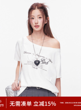 RPB BRAND 莫代尔天丝凉感舒适斜肩露肩落肩袖宽松慵懒短袖T恤女
