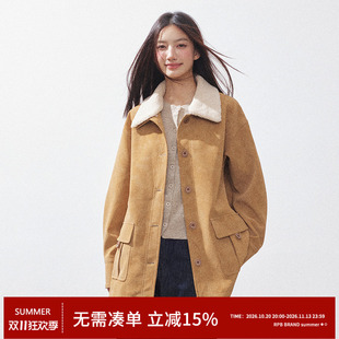 RPB BRAND 美式复古巴恩风毛领翻领夹克外套宽松中长款风衣大衣