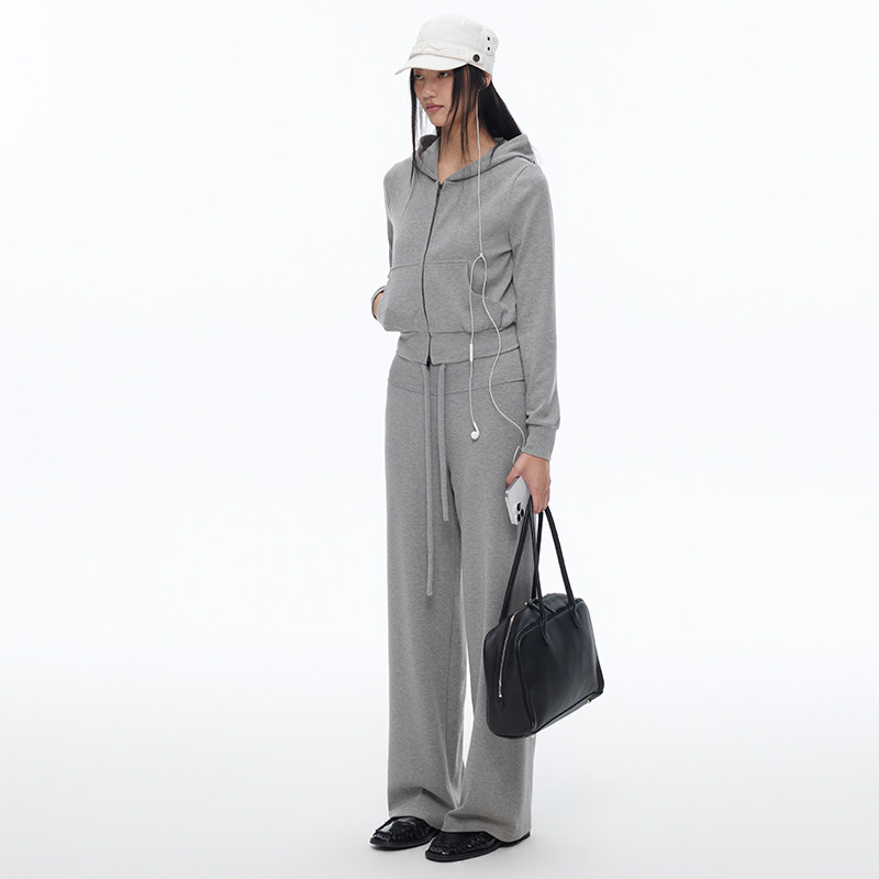 RPB BRAND 休闲运动风修身连帽卫衣套装女抽绳收腰阔腿裤两件套图片