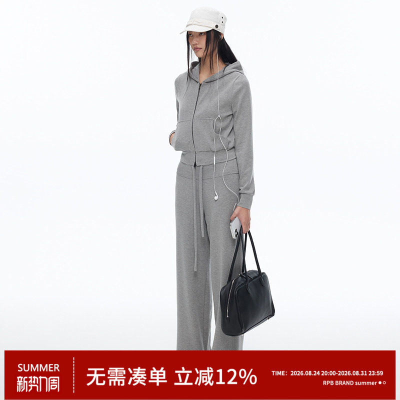 RPB BRAND 休闲运动风修身连帽卫衣套装女抽绳收腰阔腿裤两件套图片