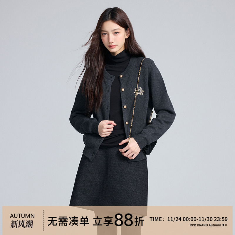 BRAND新款圆领刺绣针织开衫