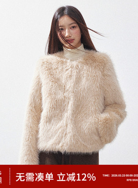 RPB BRAND 时髦复古环保皮草皮毛一体圆领短款毛毛冬季外套