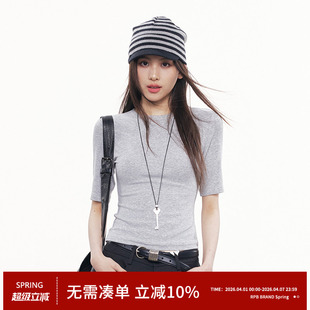 RPB 百搭显瘦正肩五分袖 短款 上衣T恤 BRAND韩系简约高级圆领修身
