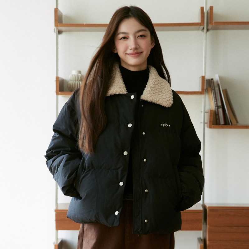 RPB BRAND 90白鸭绒韩系保暖厚实宽松羊羔拼接毛领羽绒服外套女