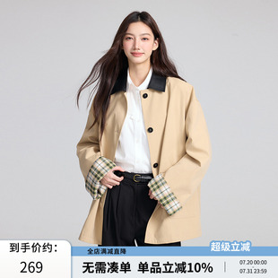 BRAND巴恩風(fēng)撞色格紋拼接中長款 RPB 風(fēng)衣外套高級寬松設(shè)計感大衣