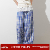 RPB 女宽松拖地裤 BRAND 简约百搭格子松紧腰显瘦阔腿休闲裤