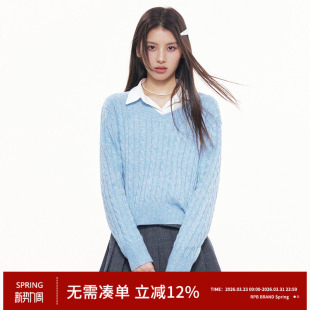 女长袖 RPB 绞花针织衫 学院风V领短款 套头羊毛高级感毛衣 BRAND
