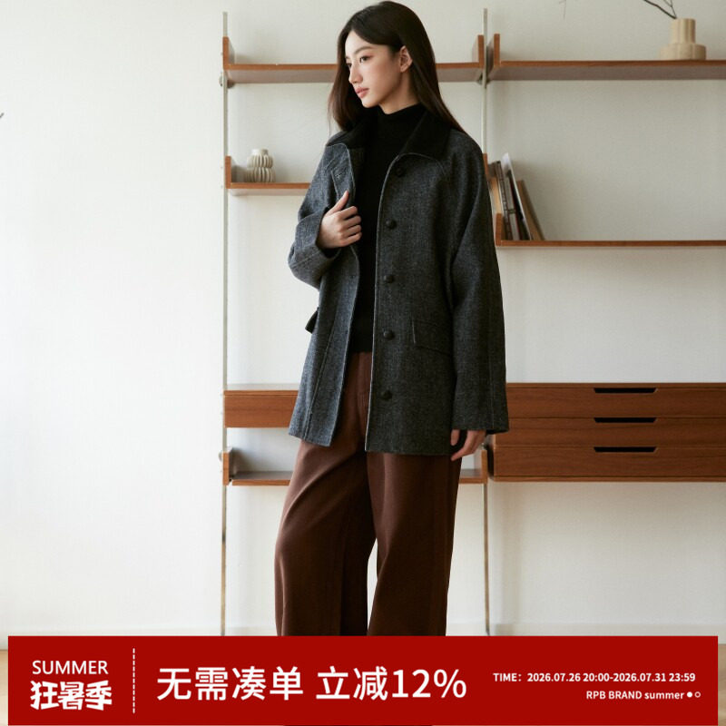 RPB BRAND高级质感羊毛复古气质韩系简约毛呢中长款大衣外套棉服
