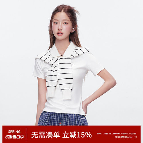 RPB BRAND 天丝莫代尔显瘦通勤学院风POLO领短袖T恤修身披肩上衣