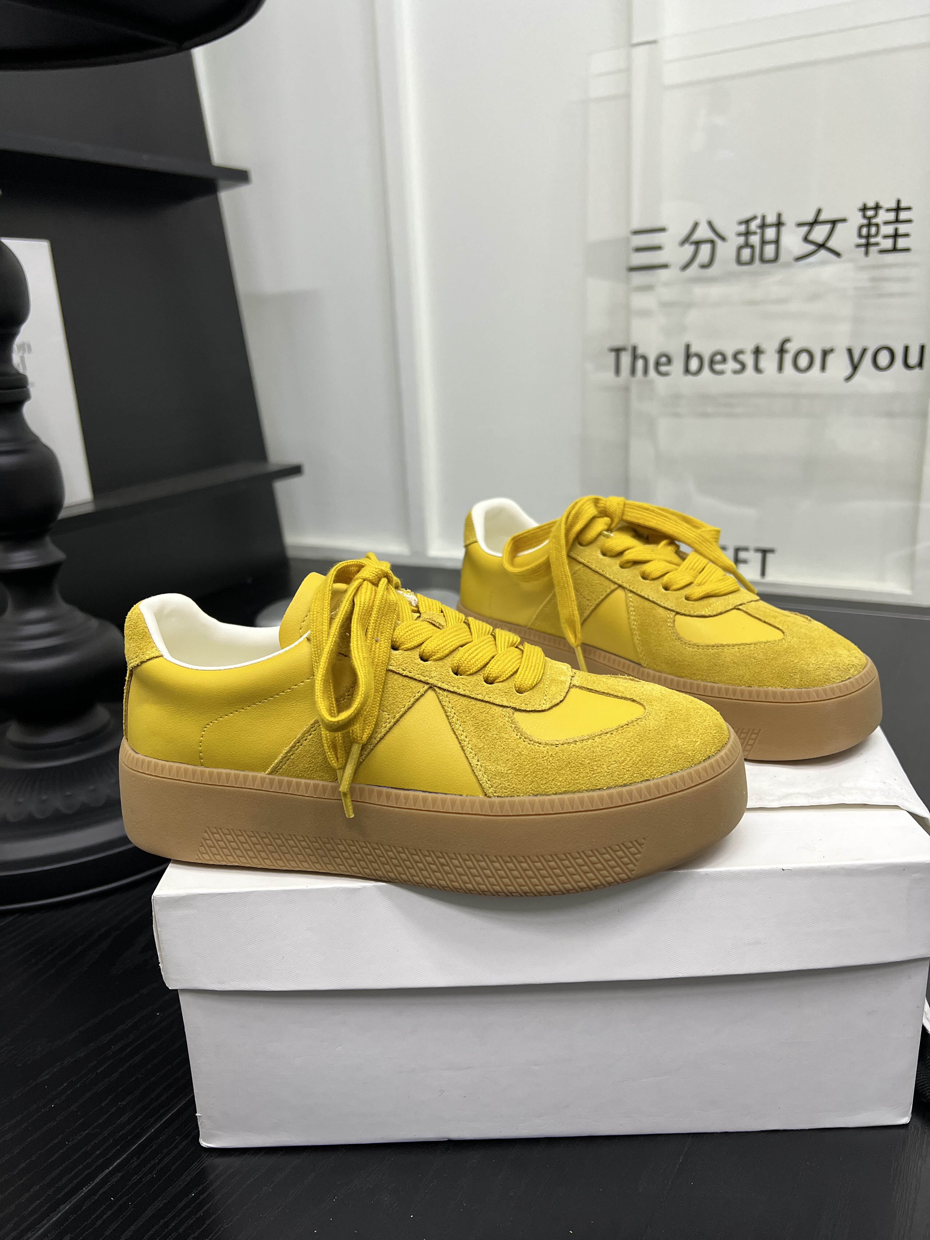 韩系真皮厚底德训鞋女2026春季时尚百搭拼接低帮系带休闲板鞋单鞋,女鞋,德训鞋,淘宝优惠券,粉丝福利购,淘宝优惠卷