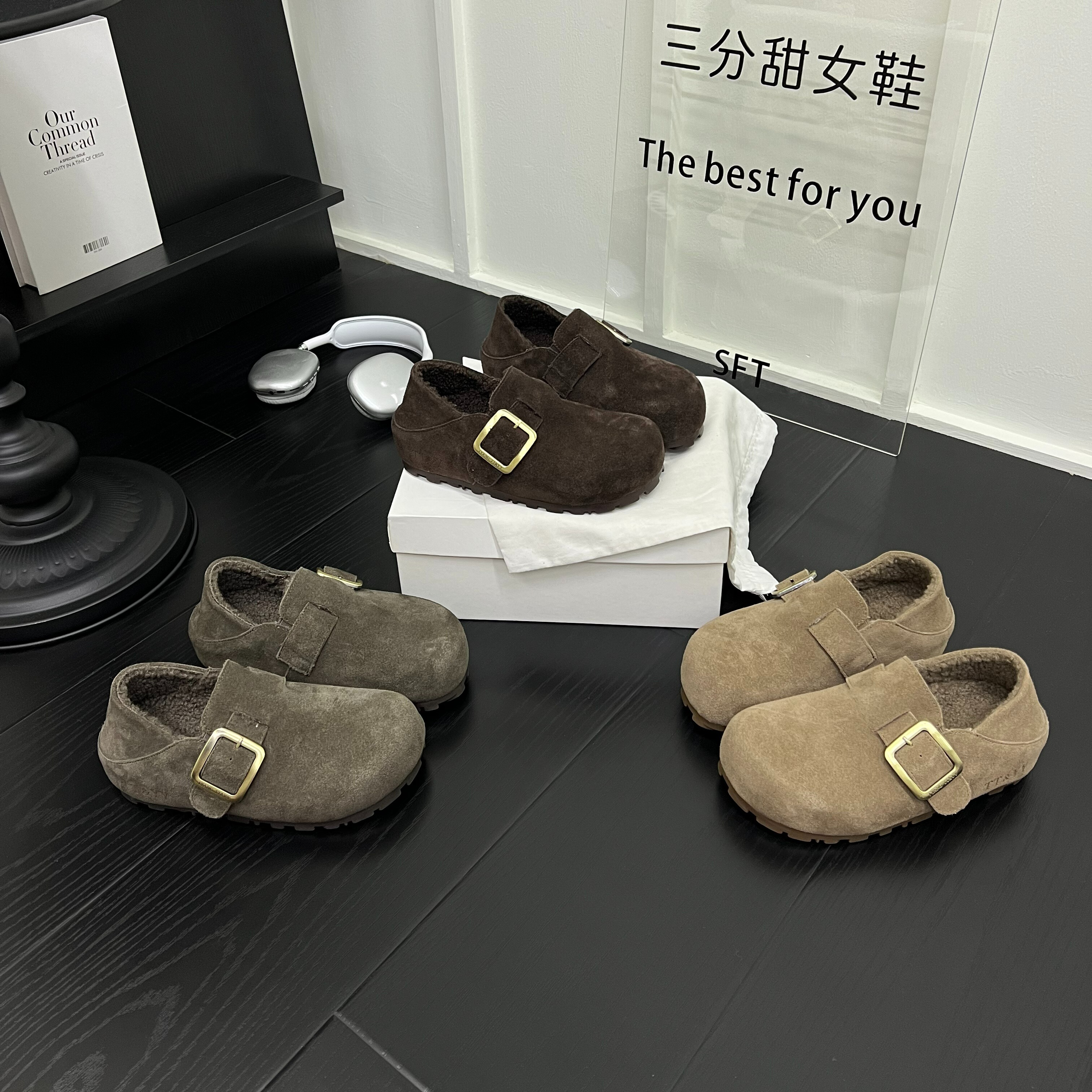 复古磨砂皮平底加绒勃肯鞋女2025年新款时尚一脚蹬保暖防滑棉鞋潮