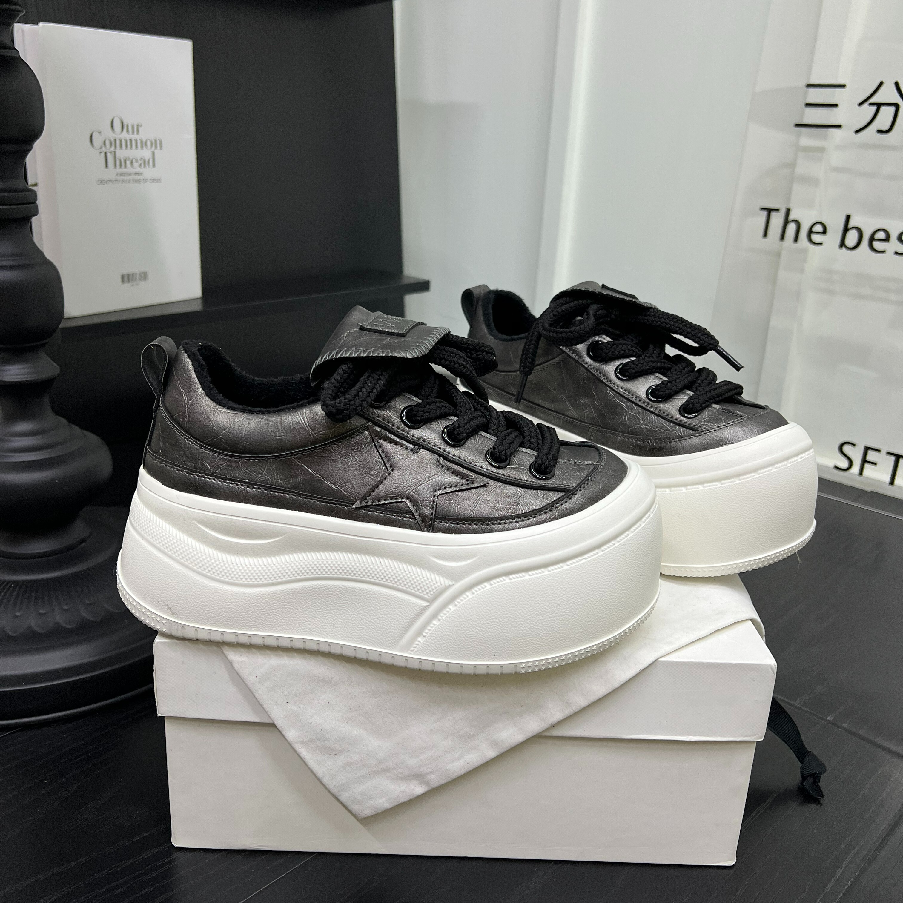 超轻底真皮厚底增高6厘米大头休闲板鞋女加绒百搭运动鞋小白鞋潮