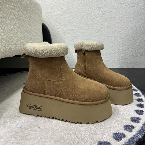 超轻羊毛磨砂皮厚底增高马丁靴女韩系时尚百搭加绒保暖短靴雪地靴