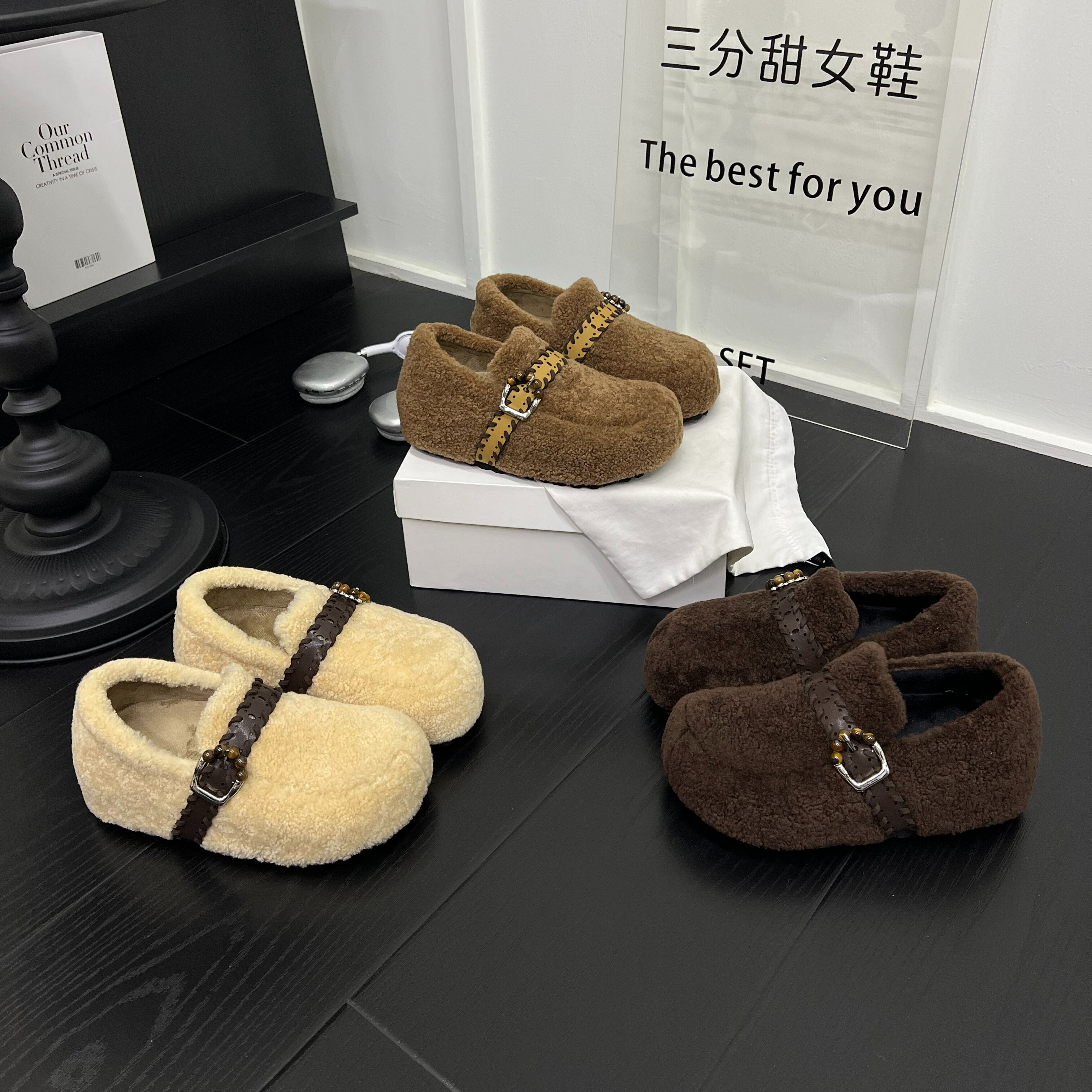 韩版羊毛厚底圆头加绒保暖乐福鞋女2025新款百搭休闲鞋轻便毛毛鞋