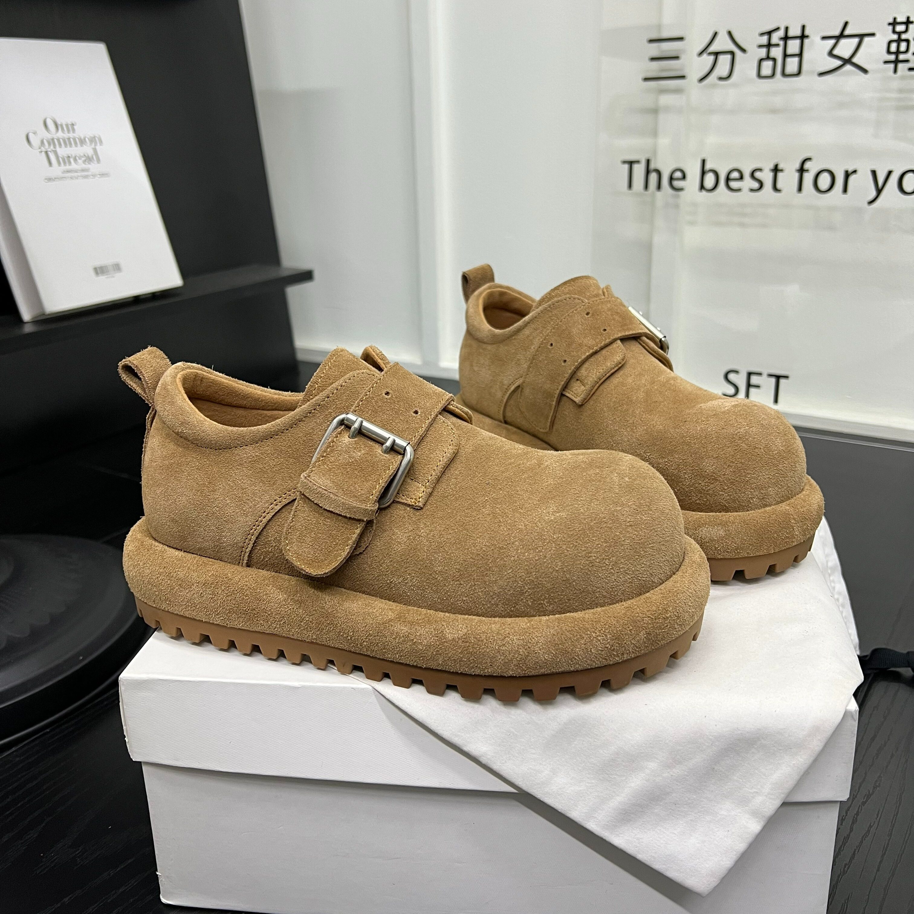 超火磨砂皮厚底增高勃肯鞋单鞋女2026新款轻便卡扣大头防滑休闲鞋,女鞋,深口单鞋,淘宝优惠券,粉丝福利购,淘宝优惠卷