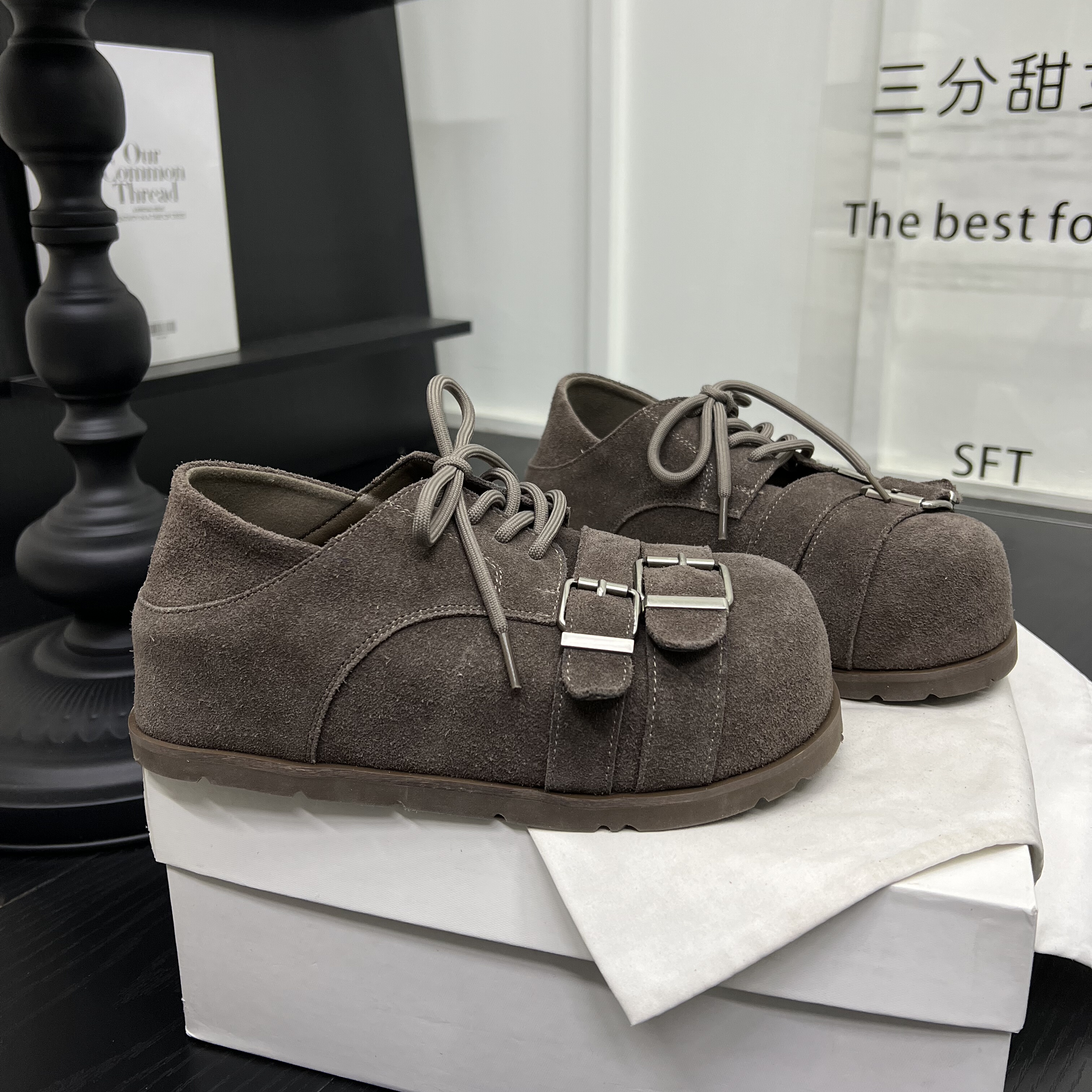 复古真皮平底内增高皮带扣休闲鞋女2026新款百搭圆头系带ins单鞋,女鞋,深口单鞋,淘宝优惠券,粉丝福利购,淘宝优惠卷