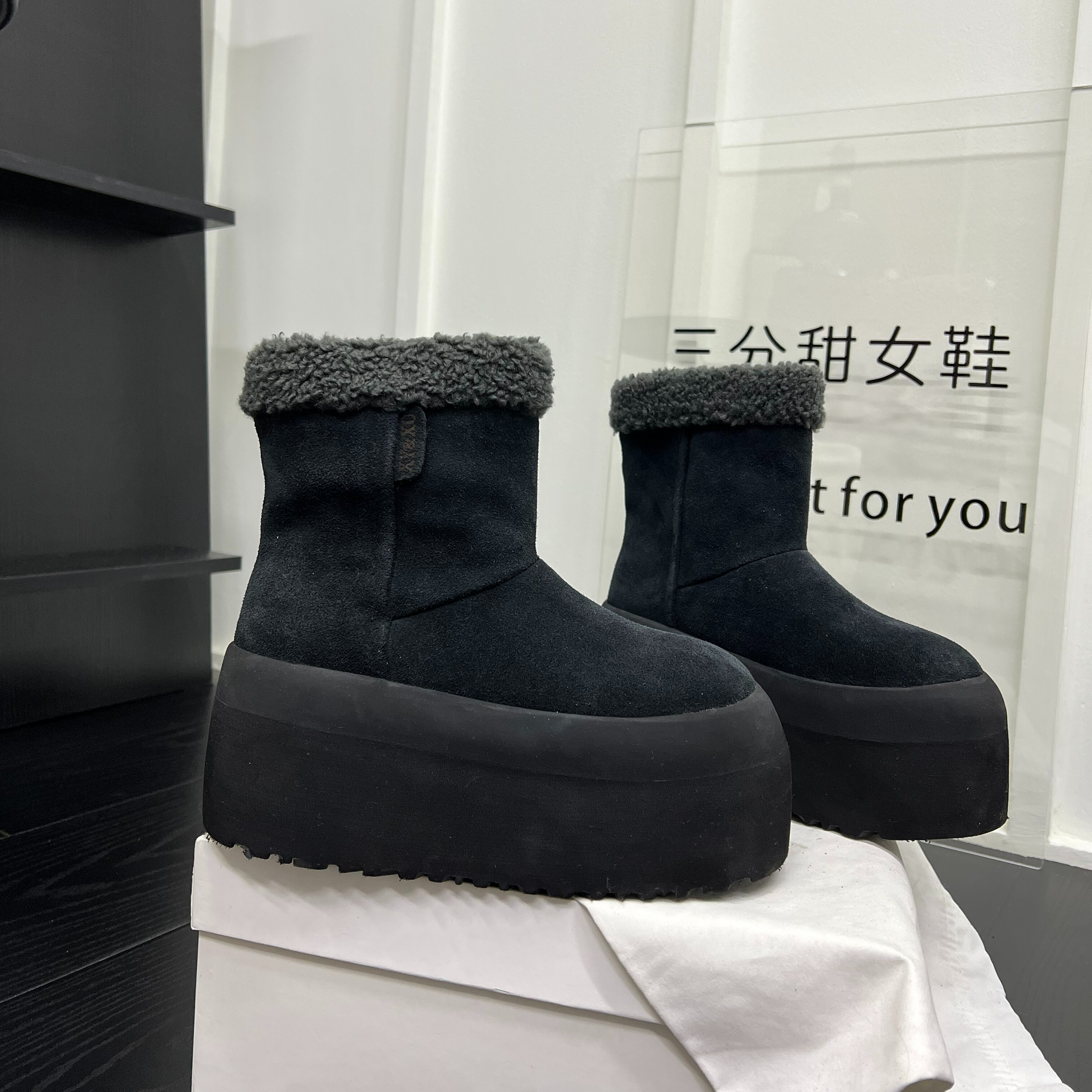 超火磨砂皮松糕厚底增高8厘米雪地靴女2025新款加绒毛口保暖棉靴