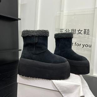 超火磨砂皮松糕厚底增高8厘米雪地靴女2025新款加绒毛口保暖棉靴