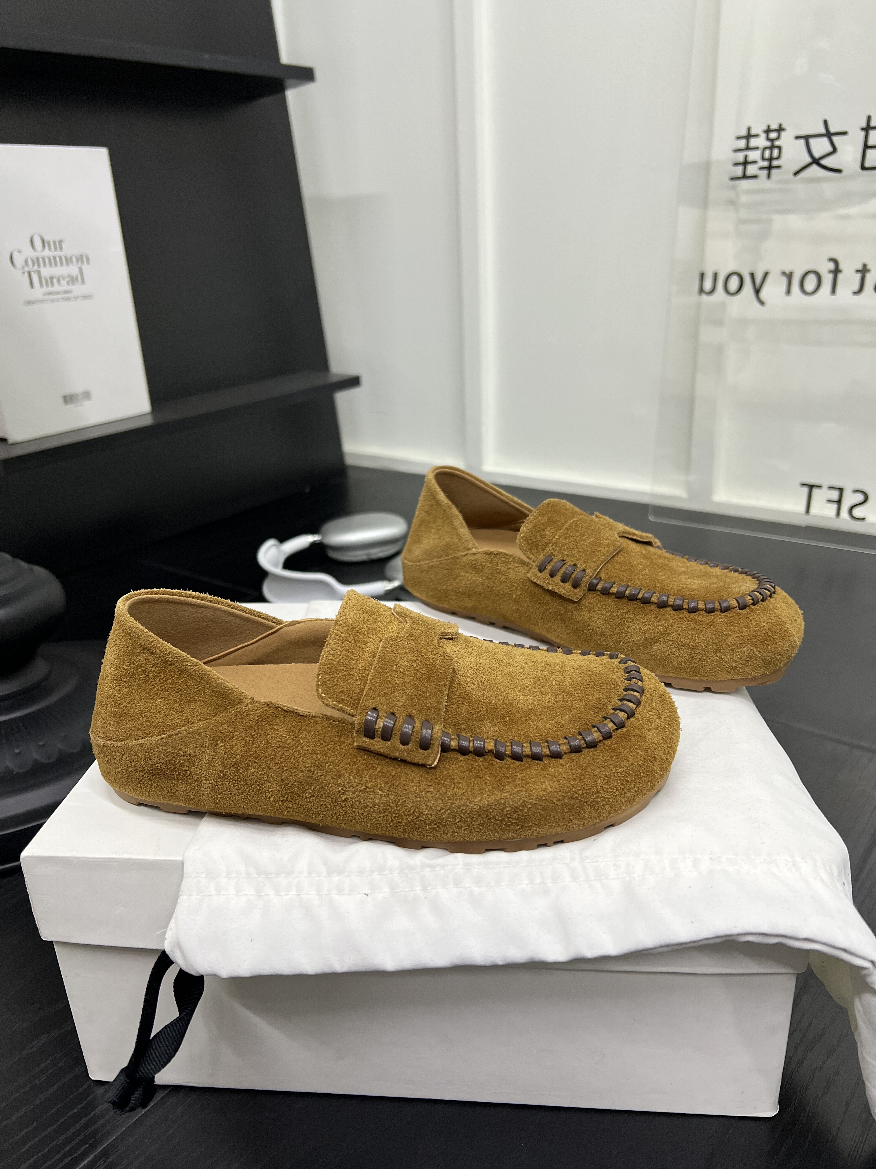 欧洲站磨砂皮一脚蹬平底豆豆鞋女2026年春新款百搭休闲鞋单鞋潮,女鞋,乐福鞋（豆豆鞋）,淘宝优惠券,粉丝福利购,淘宝优惠卷