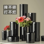 富贵竹百合水养 防摔黑色醒花桶 亚克力花瓶 黑色花瓶插花摆件