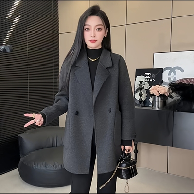 双面羊毛大衣2025秋冬羊绒大衣女中长款高级感小个子羊毛呢外套