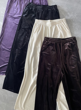 新中式国风真丝2025新款春秋款女生直筒阔腿裤 丝绒裤子宽松洋气