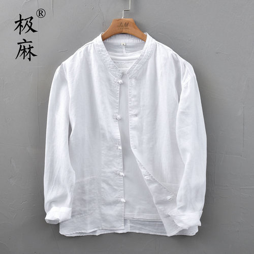 极麻衬衫复古风盘休闲宽松口袋