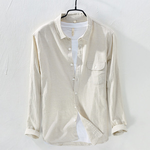 日系复古简约棉麻衬衫