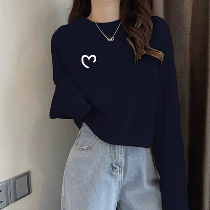 秋冬2025新款宽松短款小个子卫衣加绒圆领女装设计感小众百搭上衣