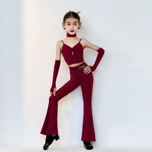 康尼新款拉丁舞蹈服日常练功服套装专业女童少儿跳舞训练表演出服